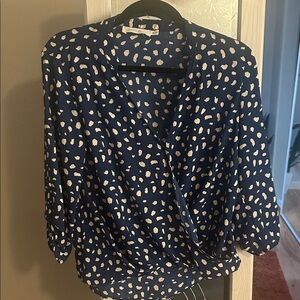 All in Favor Blue and White Spotted Blouse